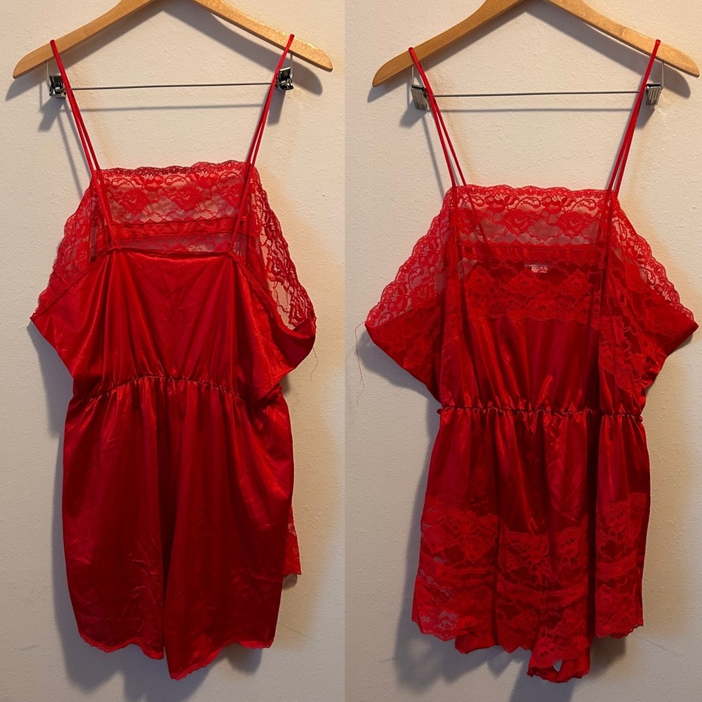 Vintage Tessie Women’s 3X Red Lace Babydoll Romper Nightwear